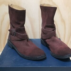 Cole Haan Men's 10 Leather Brown Zip Buckle Boots With Box